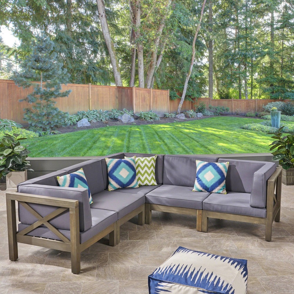 Brava 5pc Acacia Sectional Sofa Set Gray Dark Gray Christopher Knight Home