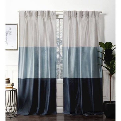 Set Of 2 96 X54 Chateau Striped Faux Silk Pinch Pleat Light Filtering Curtain Panel Indigo Exclusive Home Target