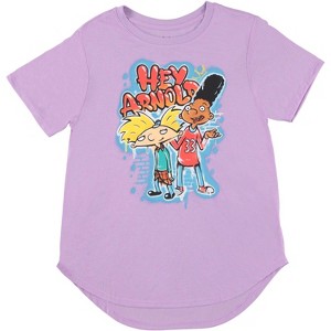 Ladies Hey Arnold Fashion Shirt - Hey Arnold and Gerald Cruved Hem Short Sleeve T-Shirt - 1 of 4