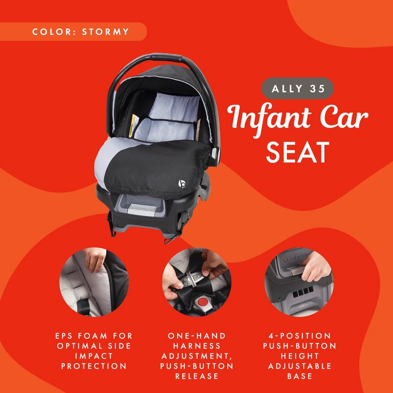 Baby Trend Ally Newborn Baby Infant Car Seat Carrier Travel System with Harness Up to 35 Pounds, 4 of 9