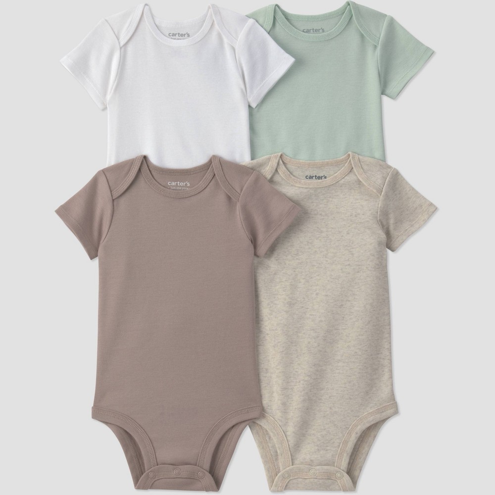 Carter's Just One You® Baby 4pk Short Sleeve Bodysuits - Taupe/White/Green 12M