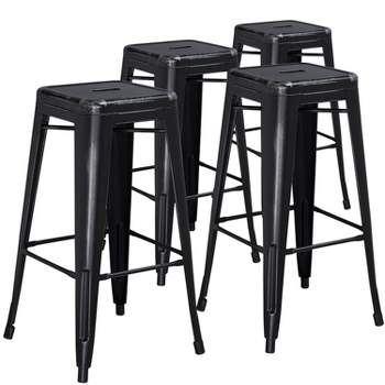 Emma and Oliver Commercial Grade 4 Pack 30" High Backless Distressed Metal Indoor-Outdoor Barstool