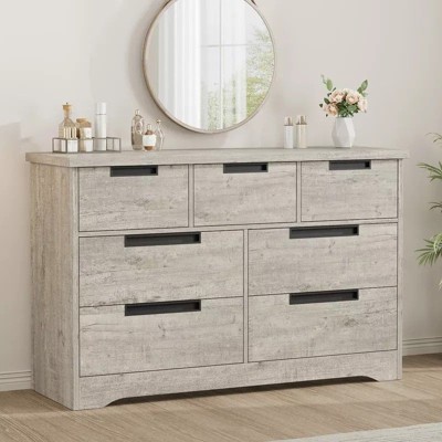 7-Drawer Dresser for Bedroom, Modern Wooden Chest of Drawers with Metal Handles, Anti-Tipping Design, Sturdy and Stable for Home Office