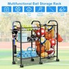 MOEPISY Ball Storage Rack, Sports Ball Storage Cart with 6 Wheels, Elastic Strap, Removable Basket, Hooks - 2 of 4