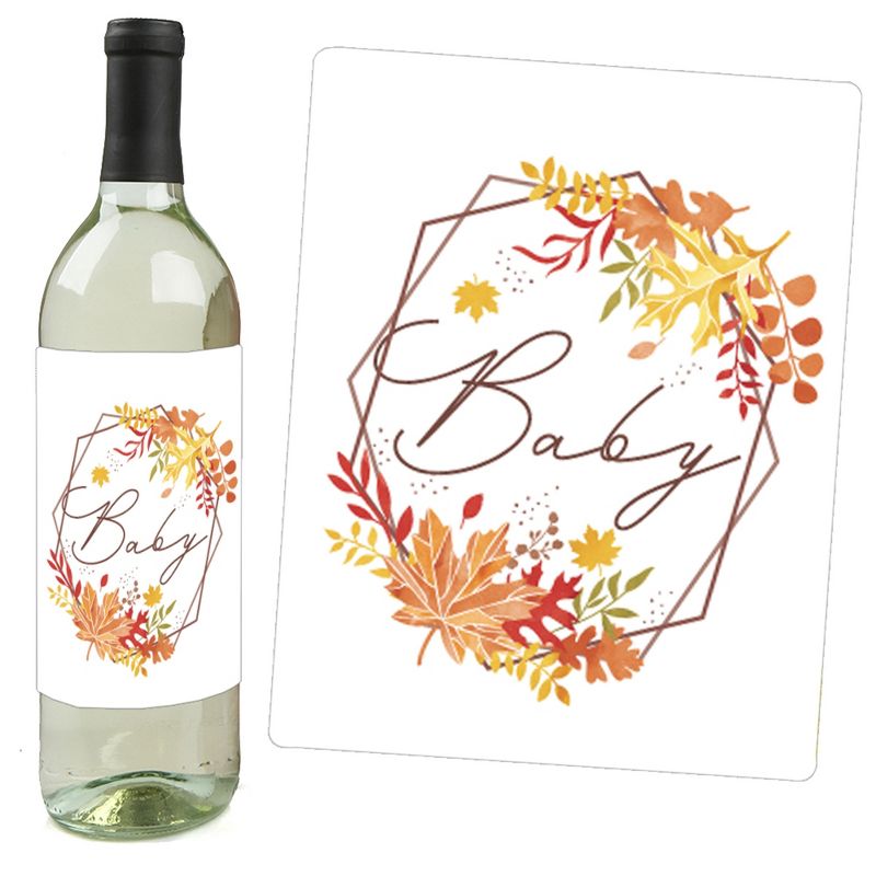 Big Dot of Happiness Fall Foliage Baby - Autumn Leaves Baby Shower Decorations for Women and Men - Wine Bottle Label Stickers - Set of 4, 2 of 9