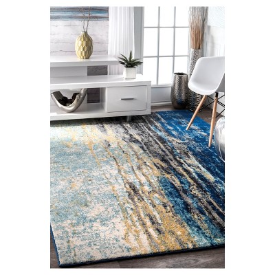 Elysian Blue Abstract Easy-Care Rectangular Rug, 2'x3'