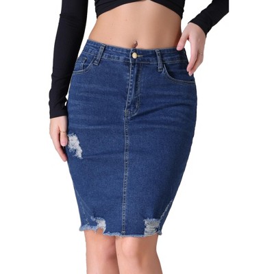 INSPIRE CHIC Women's Ripped Raw Hem High Waisted Stretch Summer Above the Knee Casual Denim Skirts