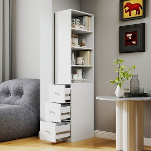 70.87"H Particle Board Display Cabinet, 4-Tier Shelves, 3 Side Drawers Modern Tall Bookshelf Bookcase for Living Room, Office - 1 of 4