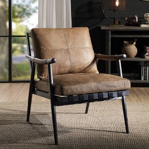 Acme Furniture 26" Anzan Accent Chair Berham Chestnut Top Grain Leather/Matt Iron Finish: No Assembly, Metal Frame, Dry Dust Care - 1 of 4