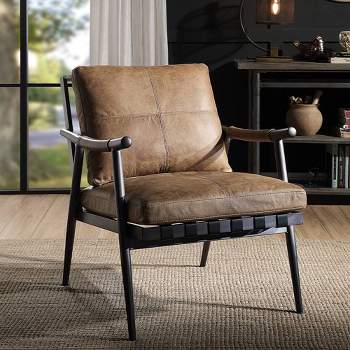 26" Anzan Accent Chair Berham Chestnut Top Grain Leather/Matt Iron Finish - Acme Furniture