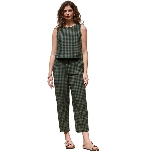 INSPIRE CHIC Women's Outfits Sleeveless Crop Top and Lounge Wide Leg Pants Gingham Pants Set 2 Pieces - 1 of 4