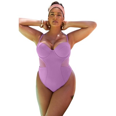 Swimsuits for All Women's Cup Sized Mesh Underwire One Piece Swimsuit (Plus Sizes Available)