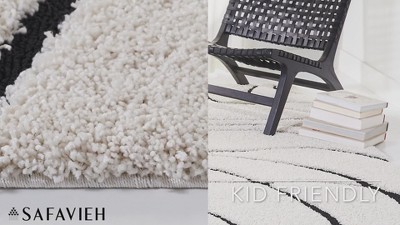 Sculpted Cream & Grey Abstract Shag Rug 8' x 10'