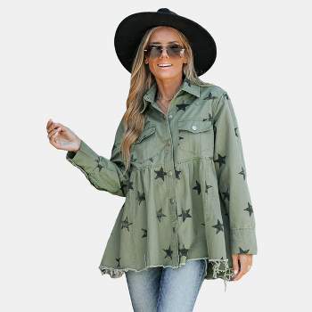 Women's Star Print Frayed Army Jacket - Cupshe