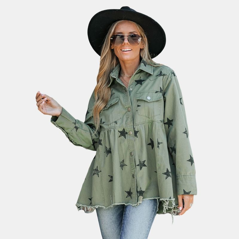 Women's Star Print Frayed Army Jacket - Cupshe, 1 of 7