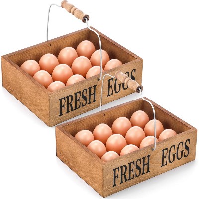 2 Pcs Easter Wooden Egg Basket with Handle, Stackable Rustic Storage Box for Farm Kitchen Supplies