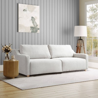 Cream Fabric Queen Sleeper Sofa with Natural Wood Legs