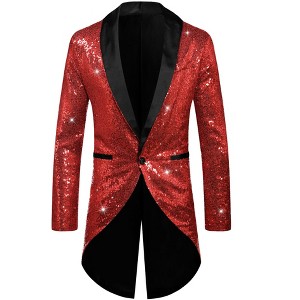 INSPIRE CHIC Men's Shawl Lapel Wedding Party Shiny Sequin Tuxedo Tailcoat - 1 of 4