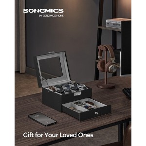SONGMICS 8-Slot Watch Box Lockable Watch Case with Glass Lid 2 Layers for Rings Bracelets Black Synthetic Leather Greenish Gray Lining - 1 of 4