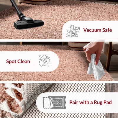 Plush Pink Braided Tassel Shag Rug 4' x 6' - Easy Care Synthetic