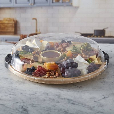 14" Round Bamboo Charcuterie Board with Clear Locking Lid