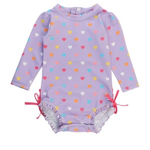 RuffleButts Baby/Toddler Girls UPF50+ Long Sleeve One Piece Rash Guard - 1 of 4