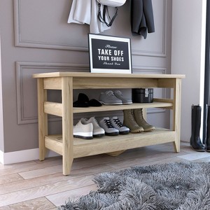 NicBex Storage Bench Shoe Rack Modern Seat Bench with 2 Open Shelves for Entryway, Light Oak - 1 of 4