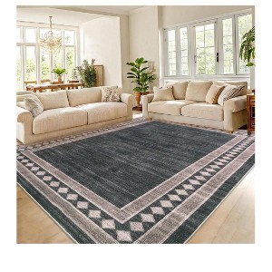 Brown-2*6 feet  Contemporary Machine Washable Area Rug Modern Geometric Floor Cover Non Slip Stylish  Bordered Accent Carpet Stain Resistant Low Pile - 1 of 4