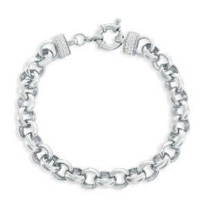Bella Silver Sterling Silver, Heavy Chain Link CZ Bracelet - Silver - 7 Inch - 1 of 2
