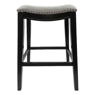 Carolina Living Sawyer 30" Saddle Barstool - Set of 2 - Antique Black- Grey Chenille Upholstery