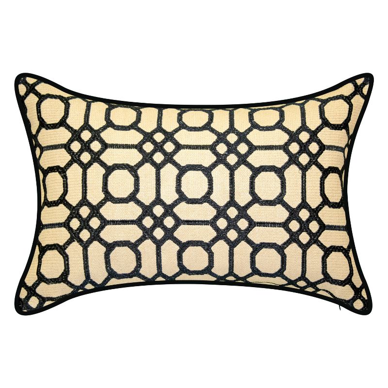 Embroidered Geometric Raffia Rectangular Indoor/Outdoor Throw Pillow - Edie@Home, 1 of 7