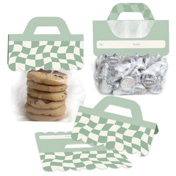 Big Dot of Happiness Sage Green Checkered Party - DIY Clear Goodie Favor Bag Labels - Candy Bags with Toppers - Set of 24