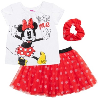 Image of Disney Minnie Mouse Toddler Girls T-Shirt Tutu Skirt Scrunchy Set Red/White 5T