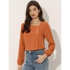 Allegra K Women's Casual Button Decor Long Sleeve Solid Square Neck Blouse - 2 of 4