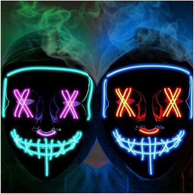 Garvee [2PACK]Led Crossover Mask,X-Eye Frame Eye Routing Scary Mask,Blue/Red + Green/Purple