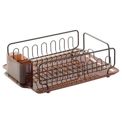 LunaLulinlk Stainless Steel Metal Sink Dish Drainer Rack with Plastic Tray Kitchen Drying Rack, Amber/Bronze