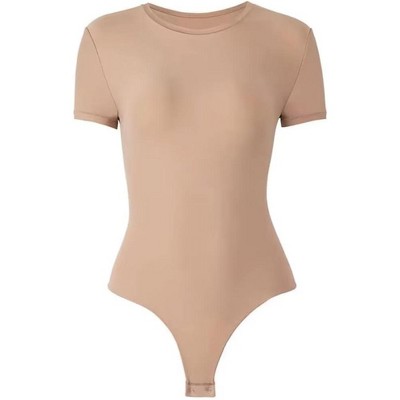 Sol Living Women's Bodysuit Seamless Casual Going Out Top Shirt Breathable Tops Tummy Control Shapewear Stretchy Basic Body Suits T Shirt Crew Neck