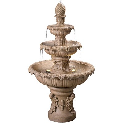 Ibiza 46" High Large Italian Outdoor Decor Sand Stone Floor Fountain with Light LED 3-Tier Outside Garden Patio Yard Backyard