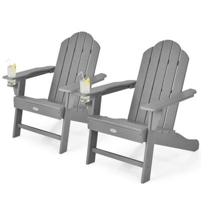 Tangkula 2PCS Adirondack Chair Outdoor with Cup Holde Weather Resistant Lounger Chair for Backyard Garden Patio and Deck Black/Grey/Turquoise/White