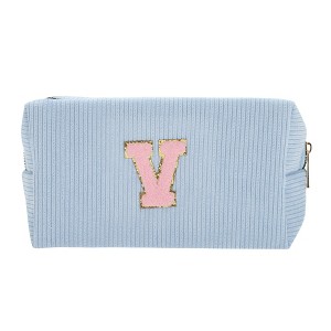 Unique Bargains Corduroy Rectangular Letter Makeup Bag Sky Blue 1 Pc - 1 of 4