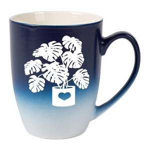 Elanze Designs Botanical Foliage Nature Coffee Cup Mug 12 Ounce Ceramic With Ombre Gradient Elegant Minimalist Monstera in Heart Planter Silhouette - 1 of 4