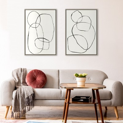 Modern Abstract Black and White Canvas Art Set, 23x33 Inches