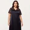 Anna-Kaci Lounge Women's PLus Size Satin Nightgown with Delicate Lace V-Neck Short Sleeves and Soft Flowing Silhouette - 3 of 4