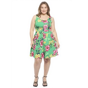 green shift dress for wedding Green Floral Cutout Skater Dress main image 1