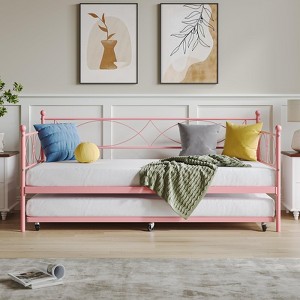 GustoWave Twin Metal Daybed Frame with Trundle, Heavy Duty Metal Platform Sofa Bed for Bedroom Living Room - 1 of 4