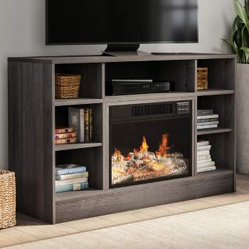 Electric Fireplace TV Stand - 44-Inch-Long Wood Media Console for TVs with Remote Control, LED Flames, and Adjustable Heat by Northwest (Gray)