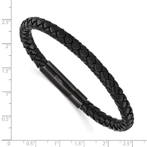 Chisel Stainless Steel Polished Black IP-plated and Black Leather 8.25" Bracelet - 1 of 4
