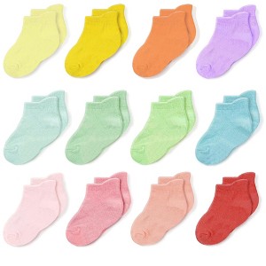 Cozyway Ankle Cotton Baby Socks - 12 Pack Stretch Baby Socks For All Day Comfort, Infant Socks, Rainbow, 6-12 Months - 1 of 4