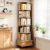6-tier rotating bookcase, 360° display circular rotating bookcase tower, with wheels and drawers, space-saving Wood Color - 2 of 4