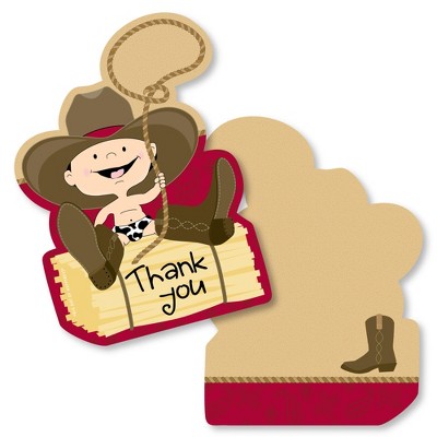 Big Dot of Happiness Little Cowboy - Shaped Thank You Cards - Western Baby Shower or Birthday Party Thank You Note Cards with Envelopes - Set of 12